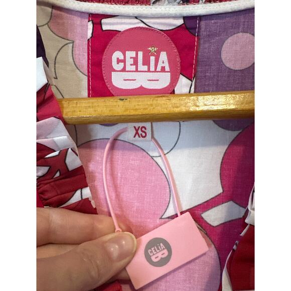 CeliaB Obsidiana Ruffle Puff Sleeve Mini Dress XS Pink Red Floral NWT - Picture 5 of 13